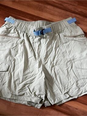 Patagonia Light Green Athletic Shorts with Blue Belt